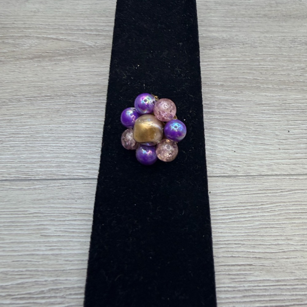 Elegant Purple and Gold Tone Beaded Brooch